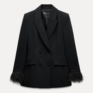 NWT ZARA DOUBLE BREASTED FEATHER BLAZER